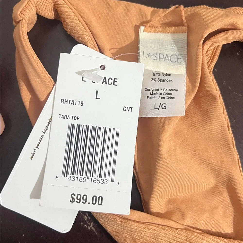 L*Space The Ribbed Tara Bikini Top in Cinnamon Tan, size Large